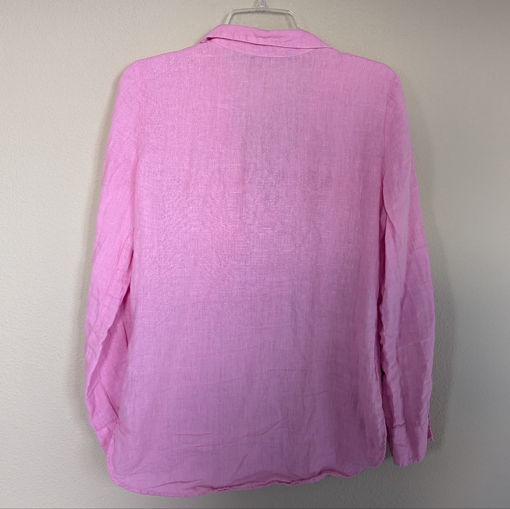 Zara Size Medium Light Pink 100% Linen Blouse Top Long Sleeve Button Up - Picture 4 of 6